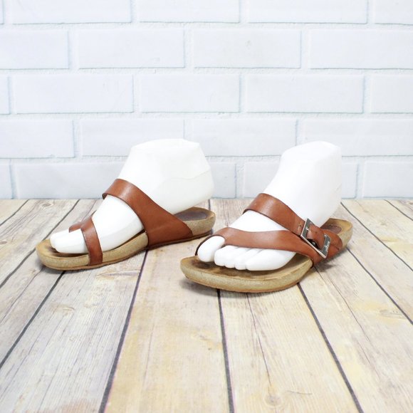 SALE! Yokono Thong Brown Leather Buckle Sandals 6 - Picture 2 of 8